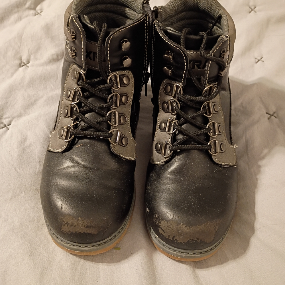 Kids' Black and Gray Lace-Up Boots